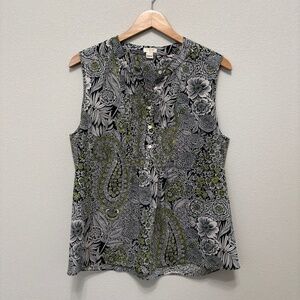 J. Crew Factory Printed Tuxedo Sleeveless Top - Green, White, & Yellow 12